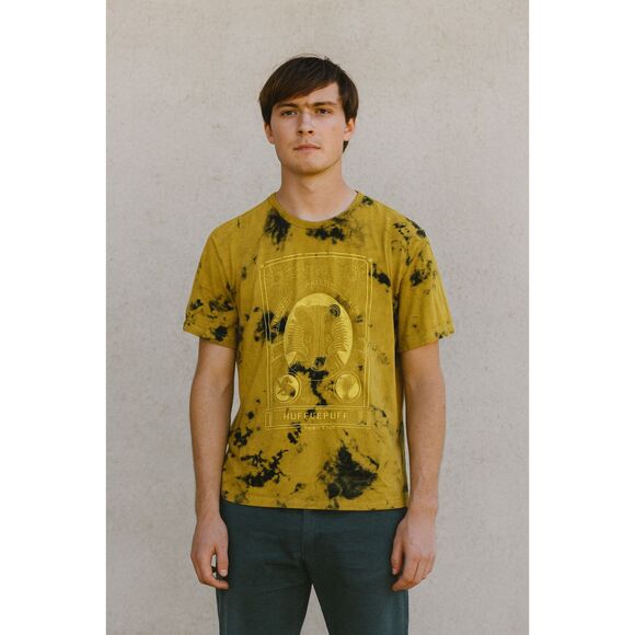 Harry Potter Hufflepuff Yellow Tie Dye Wizard T Shirt Tee Top Mens Size Medium - Picture 1 of 7
